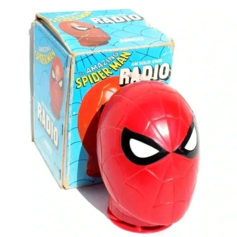 VINTAGE 1978 AMICO SPIDER-MAN HEAD NOVELTY AM SOLID STATE RADIO W/BOX WORKS!